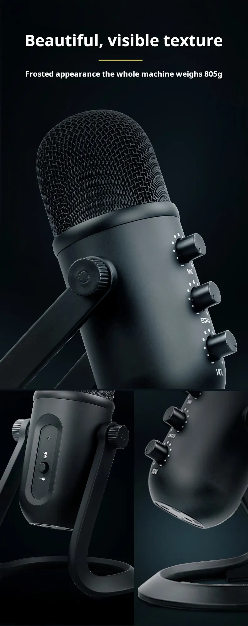 Professional recording microphone visible texture